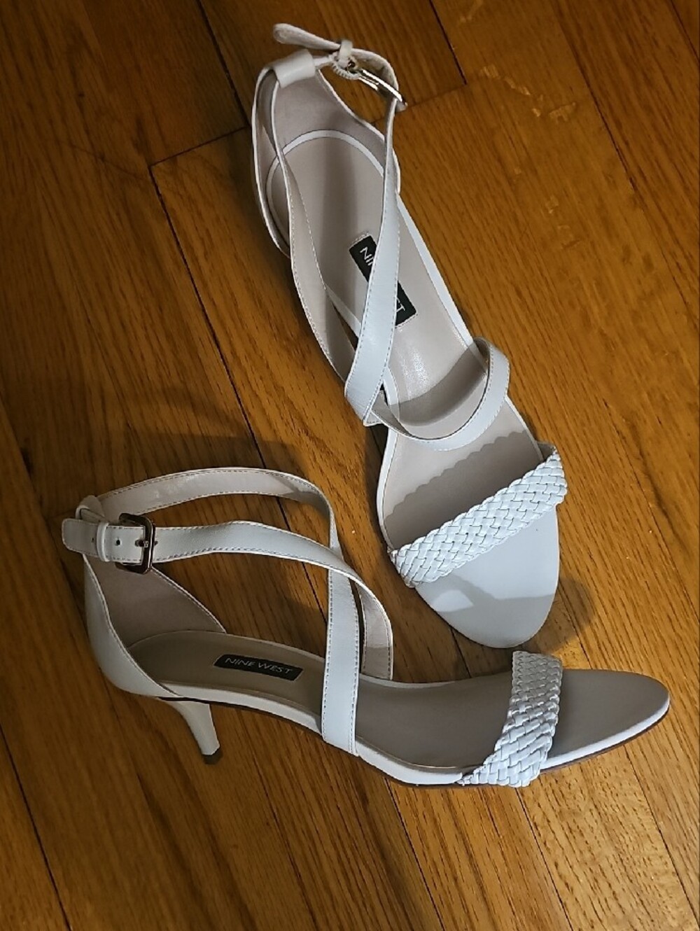 Nine West White Braided Strap Ankle Strap Sandals